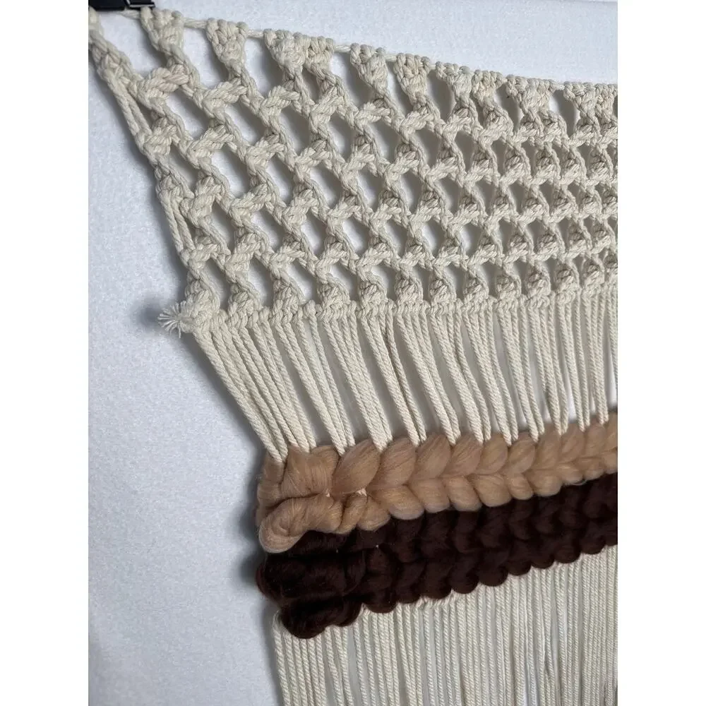 Large 39x34 Boho Macrame Wall Hanging Fringe Neutral Decor